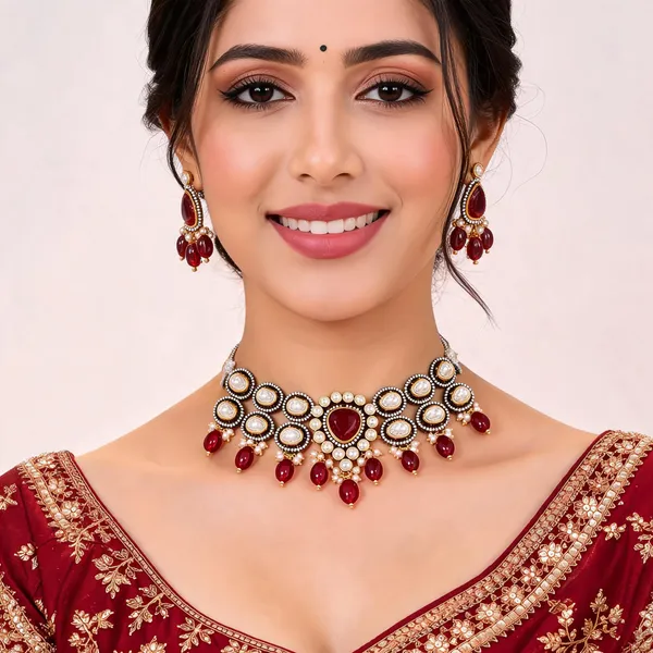 Red_Traditional_Stone_Necklace_Set_For_Women