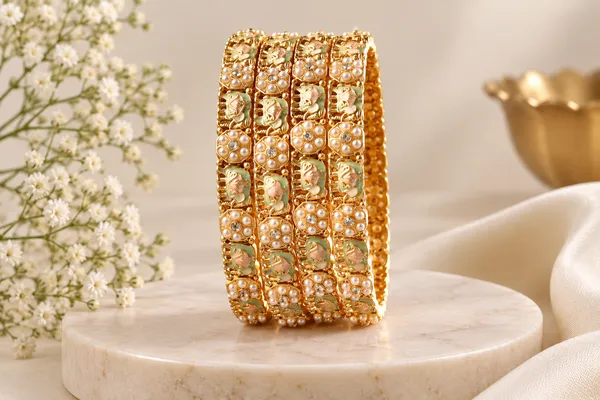 Gold_Tone_Pearl_Embellished_Bangle_Set_For_Women
