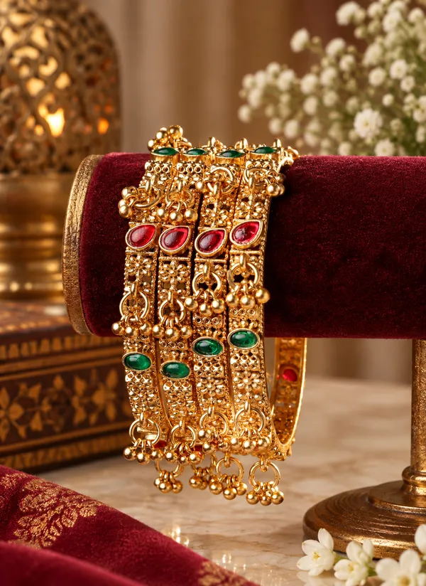 Gold_Tone_Red_Green_Stone_Bangle_Set_For_Women