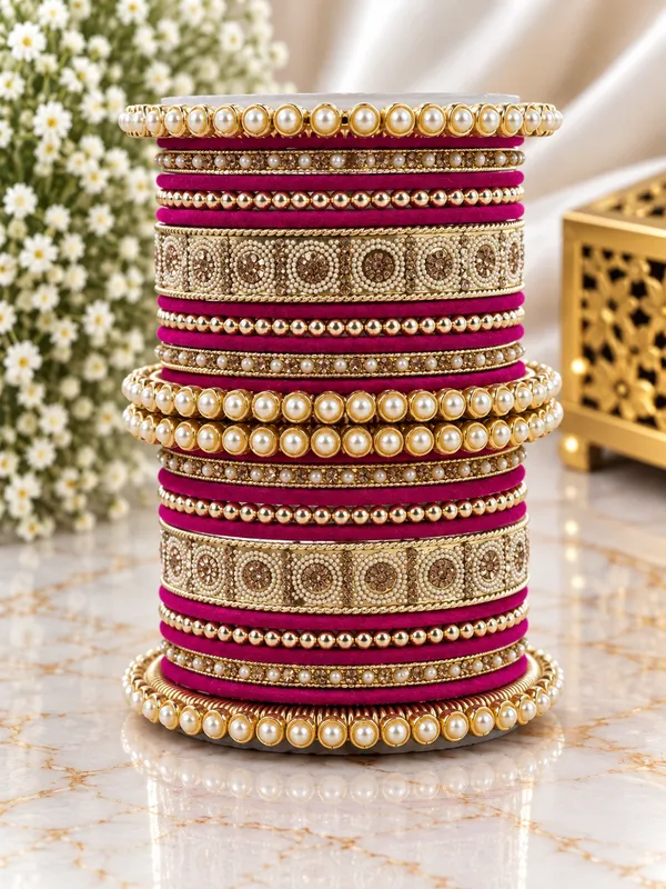 Magenta_Velvet_Traditional_Bangle_Set_For_Women
