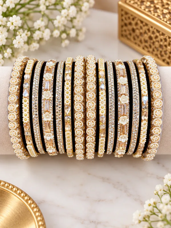 Black_Gold_Tone_Embellished_Bangle_Set_For_Women