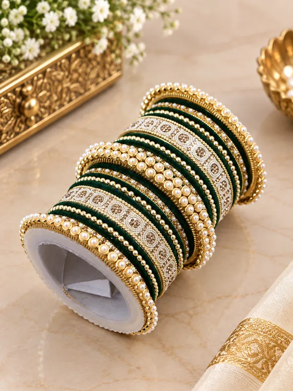 Green_Pearl_Embellished_Bangle_Set_For_Women