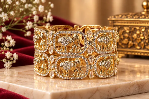 Gold_Tone_Elephant_Motif_Bangle_Set_For_Women