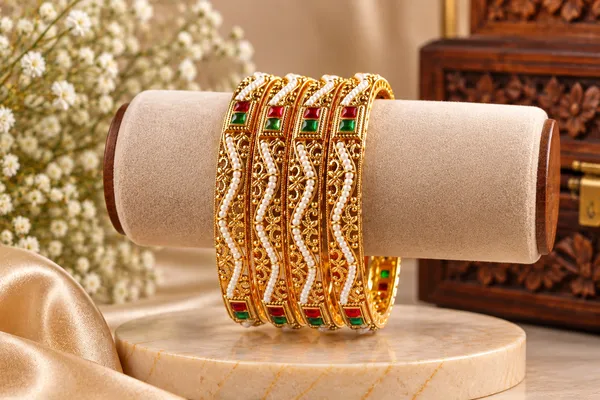 Gold_Tone_Pearl_Embellished_Bangle_Set_For_Women