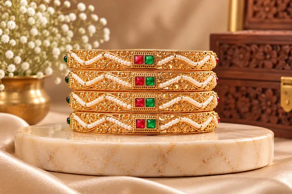 Gold_Tone_Pearl_Embellished_Bangle_Set_For_Women