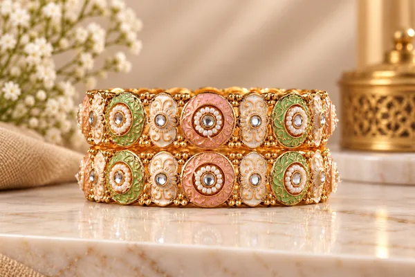 Gold_Tone_Multicolour_Enamel_Pearl_Bangle_Set_For_Women