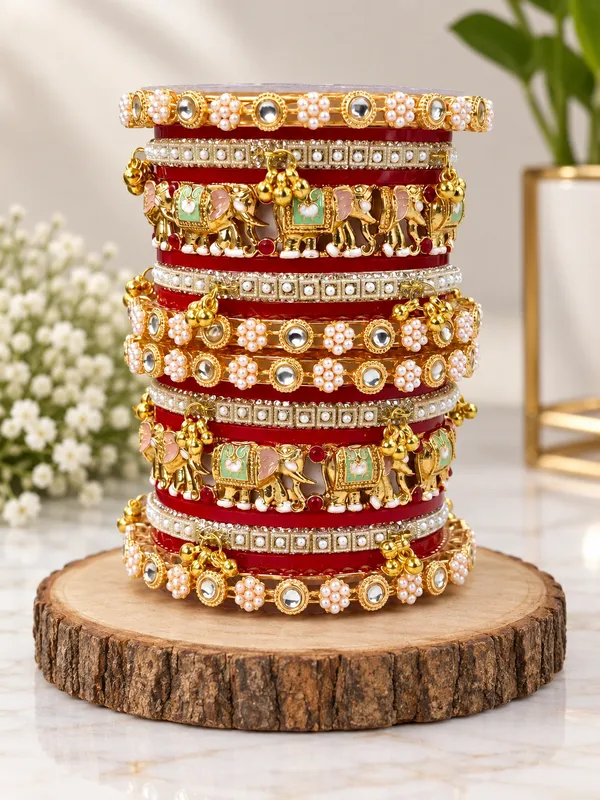 Red_Gold_Tone_Bridal_Bangle_Set_For_Women