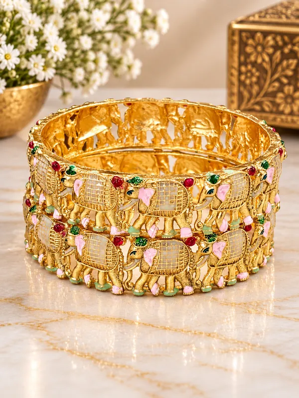 Gold_Tone_Elephant_Embellished_Bangles_For_Women