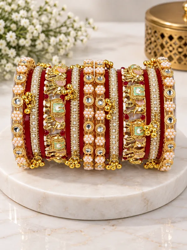Red_Gold_Tone_Bridal_Bangle_Set_For_Women