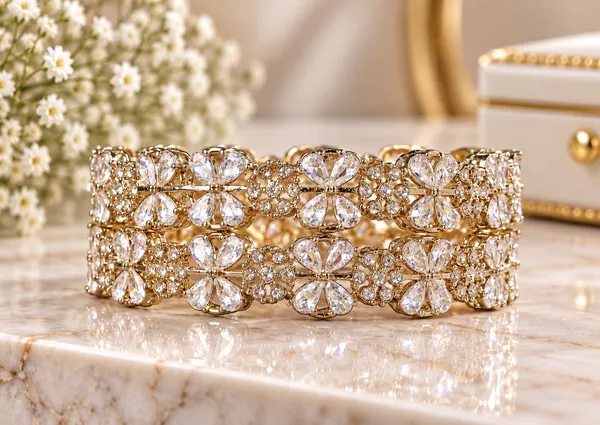 Gold_Tone_Crystal_Floral_Bangle_Set_For_Women