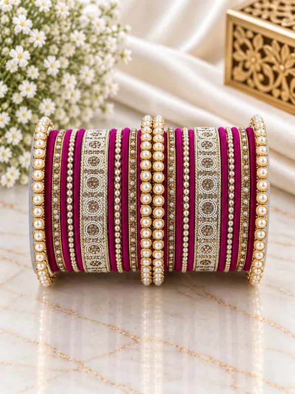 Magenta_Velvet_Traditional_Bangle_Set_For_Women