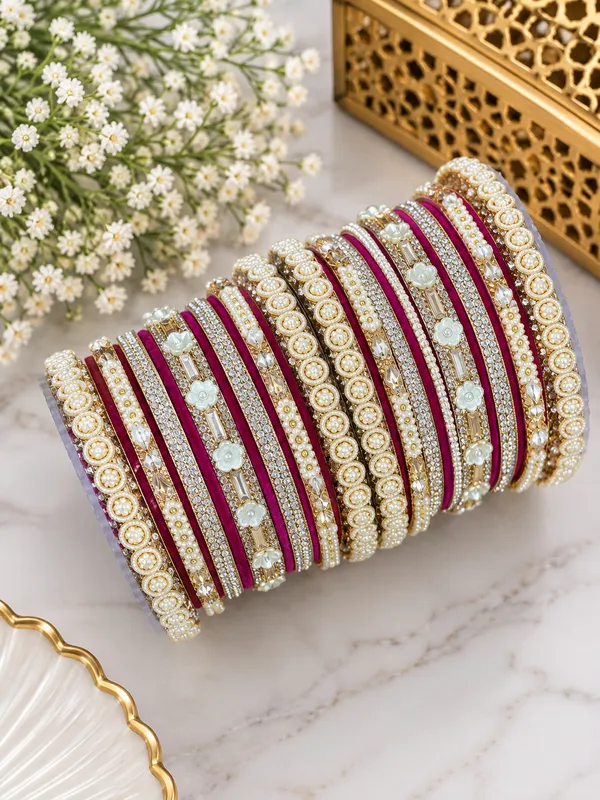 Maroon_Stone_Studded_Bangle_Set_For_Women