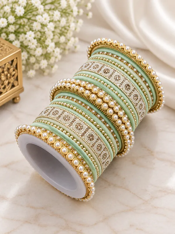 Green_Pearl_Embellished_Bangle_Set_For_Women