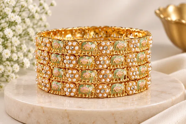 Gold_Tone_Pearl_Embellished_Bangle_Set_For_Women