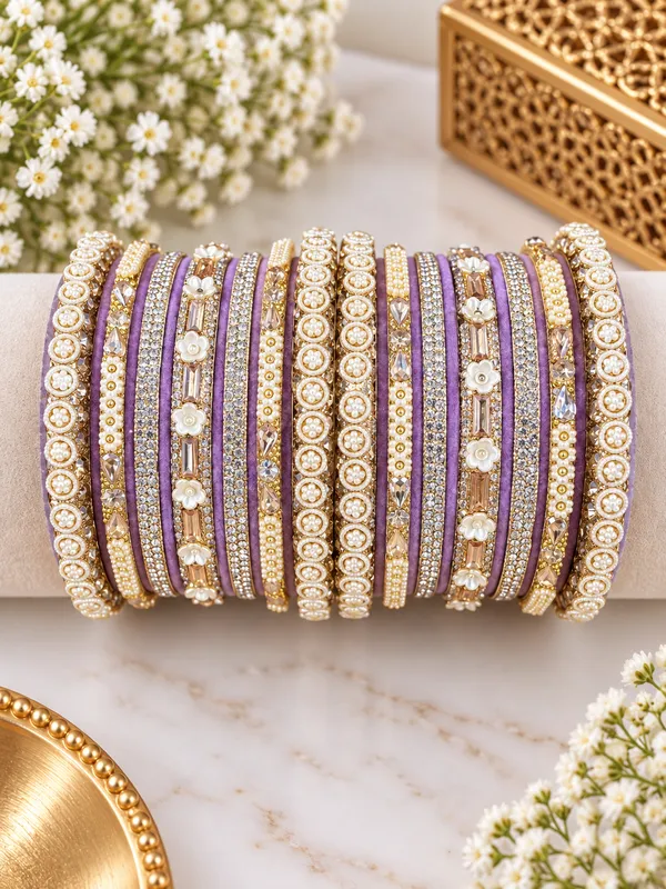 Purple_Gold_Tone_Embellished_Bangle_Set_For_Women