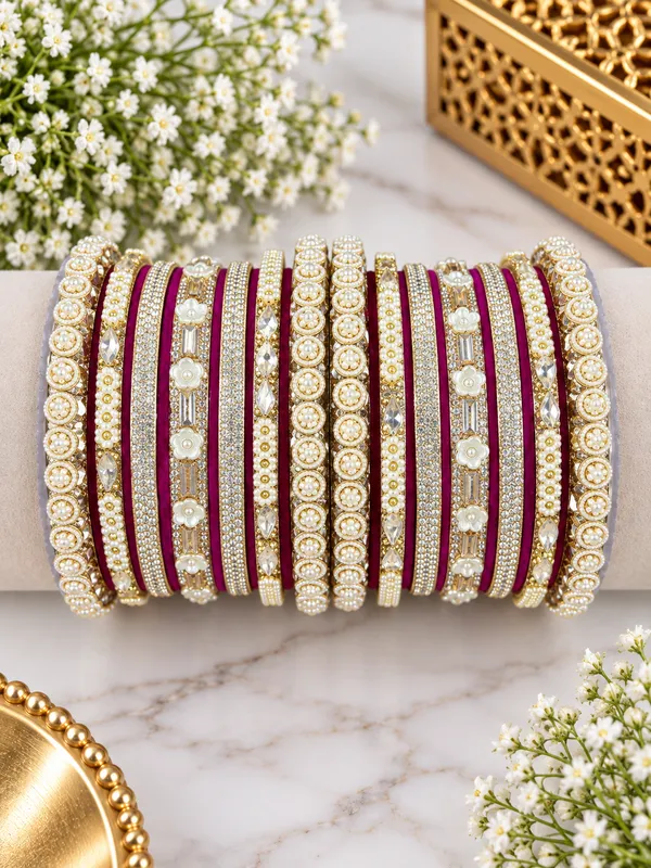 Maroon_Stone_Studded_Bangle_Set_For_Women