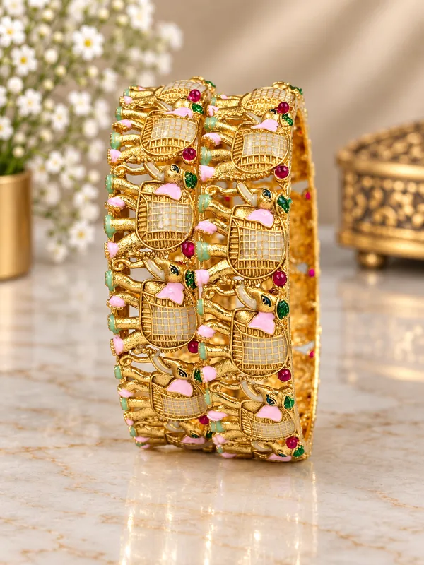 Gold_Tone_Elephant_Embellished_Bangles_For_Women