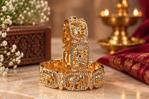 Gold_Tone_Elephant_Motif_Bangle_Set_For_Women