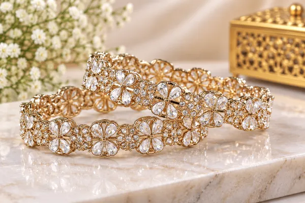 Gold_Tone_Crystal_Floral_Bangle_Set_For_Women