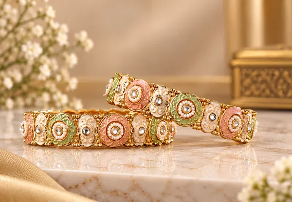 Gold_Tone_Multicolour_Enamel_Pearl_Bangle_Set_For_Women