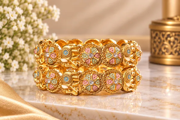 Gold_Tone_Floral_Enamel_Bangles_For_Women