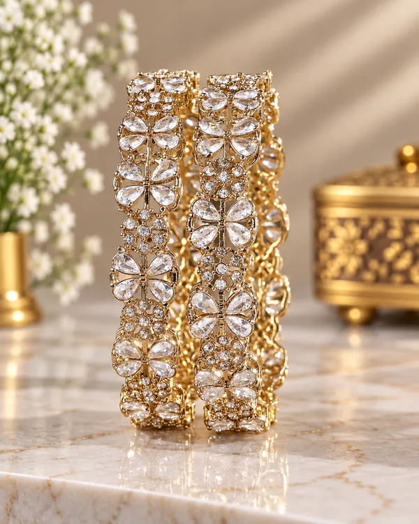 Gold_Tone_Crystal_Floral_Bangle_Set_For_Women