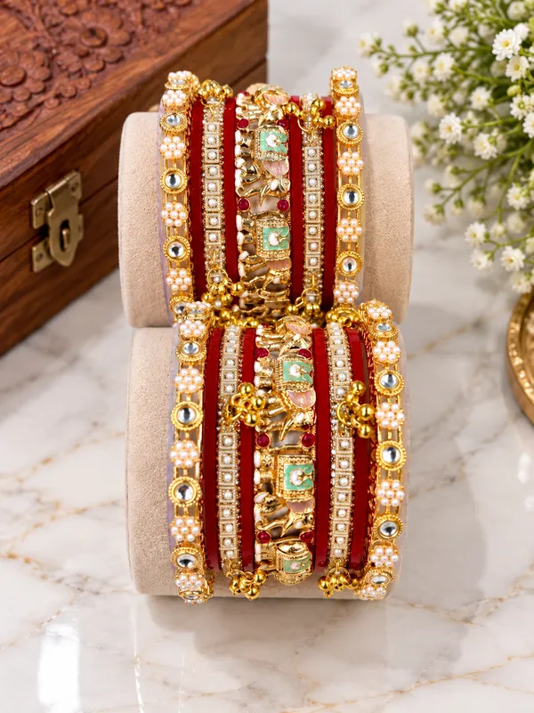 Red_Gold_Tone_Bridal_Bangle_Set_For_Women