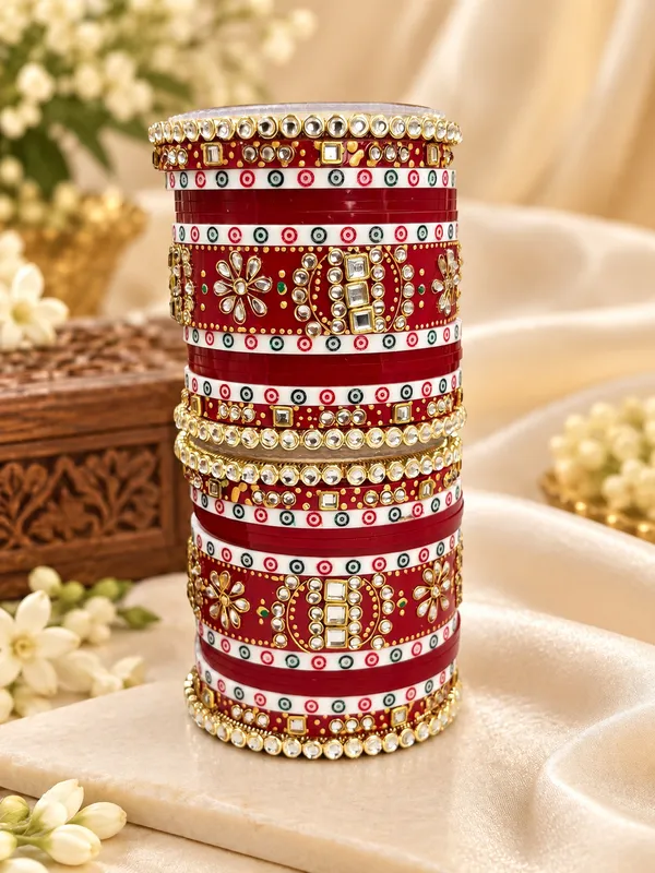 Red_Embellished_Traditional_Bangle_Set_For_Women