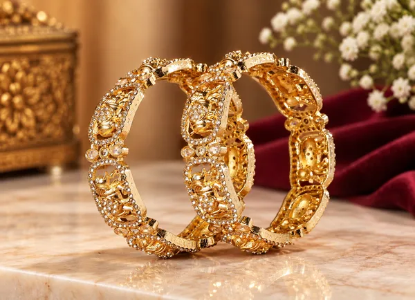Gold_Tone_Elephant_Motif_Bangle_Set_For_Women