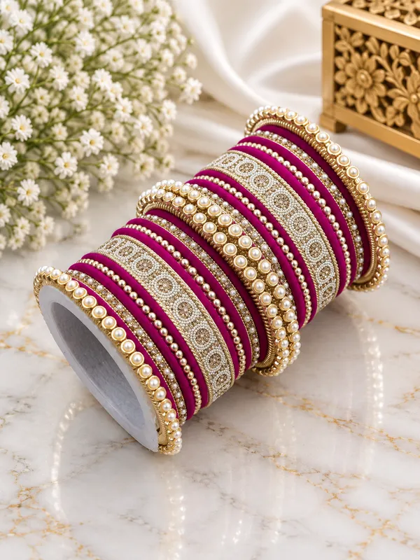 Magenta_Velvet_Traditional_Bangle_Set_For_Women