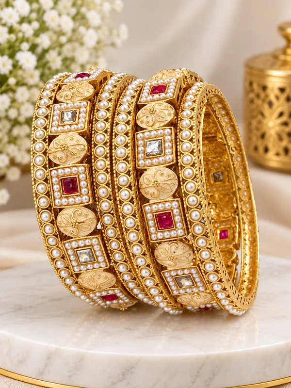 Gold_Tone_Pearl_Kundan_Bangles_Set_For_Women