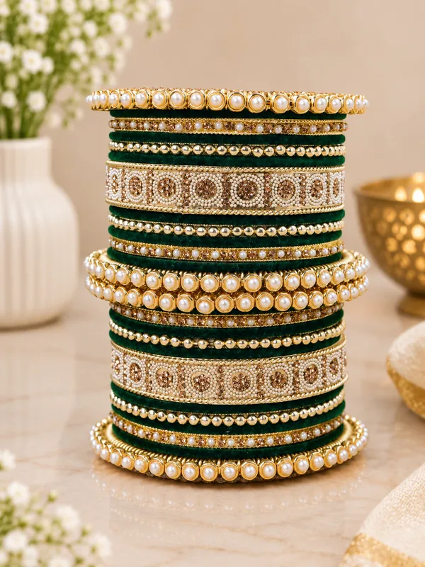 Green_Pearl_Embellished_Bangle_Set_For_Women