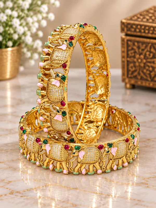 Gold_Tone_Elephant_Embellished_Bangles_For_Women