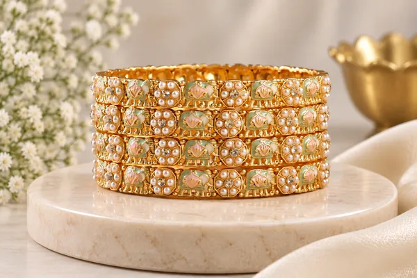 Gold_Tone_Pearl_Embellished_Bangle_Set_For_Women