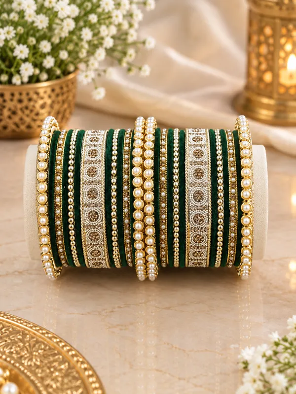 Green_Pearl_Embellished_Bangle_Set_For_Women