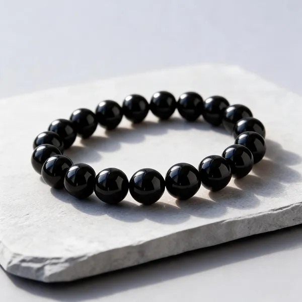 Black_Tourmaline_Polished_Bead_Bracelet_For_Unisex