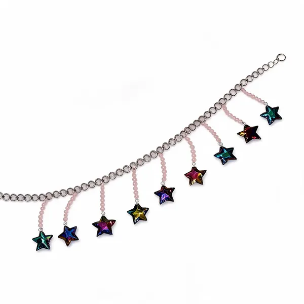 Sacredspell_Silver_Tone_Multicolour_Star_Charm_Anklet_For_Women