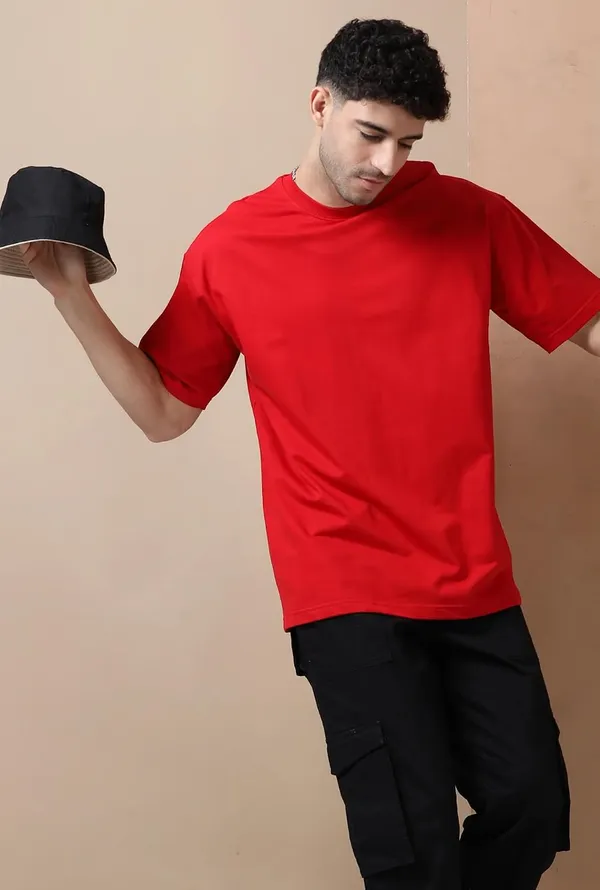 Red_Cotton_Oversized_Bio-Washed_T-Shirt_For_Men