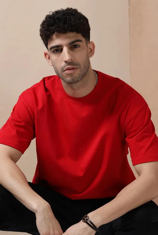 Red_Cotton_Oversized_Bio-Washed_T-Shirt_For_Men
