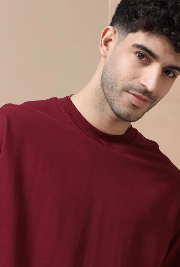 Maroon_Cotton_Oversized_Bio-Washed_T-Shirt_For_Men