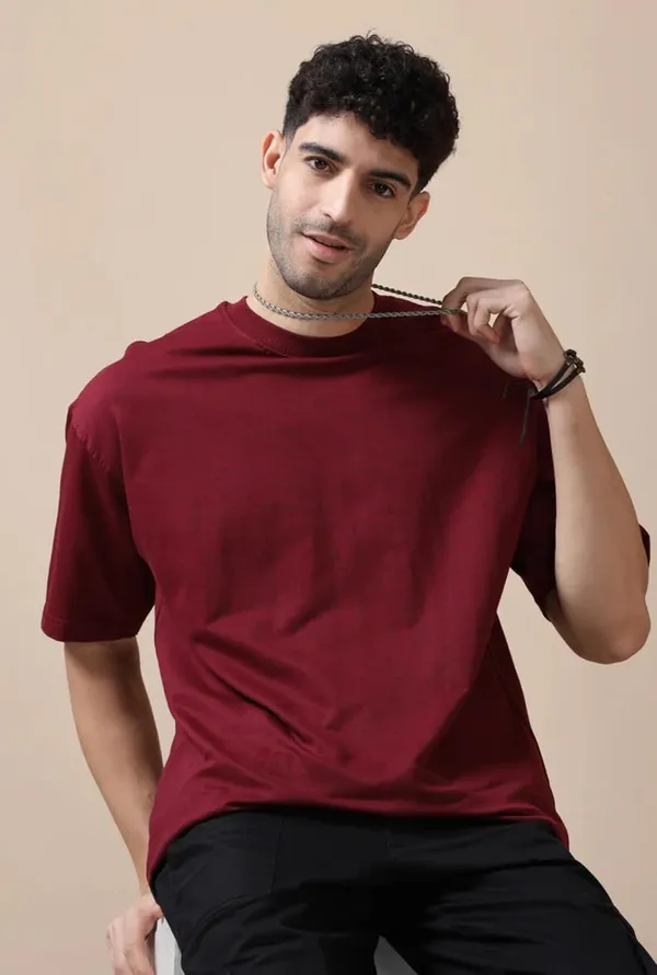 Maroon_Cotton_Oversized_Bio-Washed_T-Shirt_For_Men