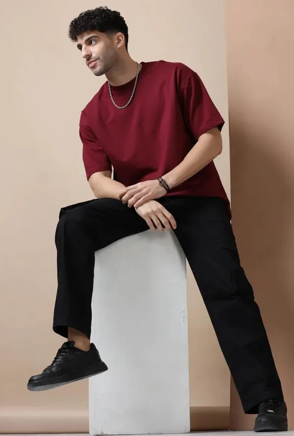 Maroon_Cotton_Oversized_Bio-Washed_T-Shirt_For_Men