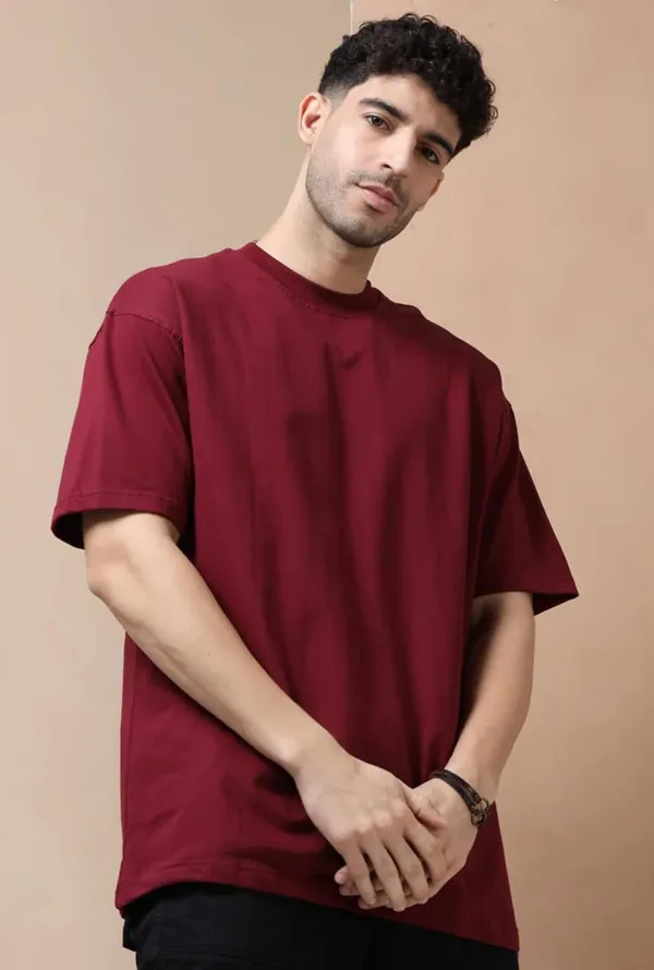 Maroon_Cotton_Oversized_Bio-Washed_T-Shirt_For_Men