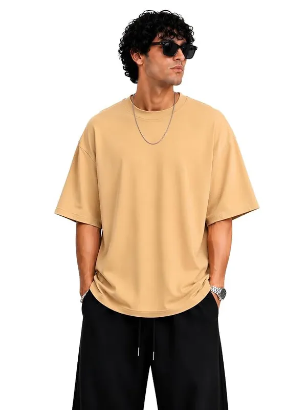 Beige_Cotton_Oversized_T-Shirt_For_Men