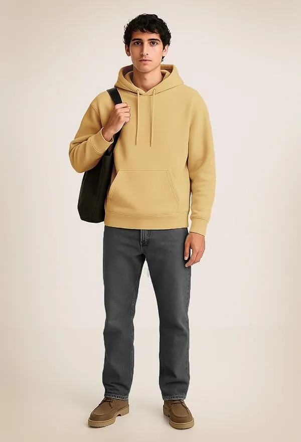 Oat_Milk_Cotton_Relaxed_Fit_Pullover_Hoodie_For_Men