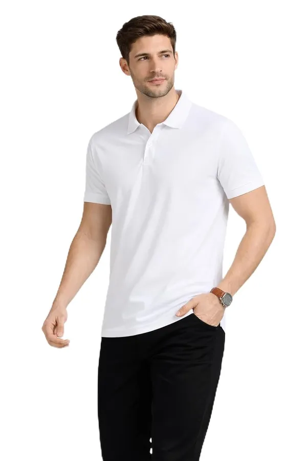 White_Pure_Cotton_Classic_Fit_Bio-Washed_Polo_T-Shirt_For_Men