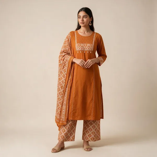 Orange_Embroidered_Straight_Kurta_Set_For_Women