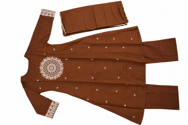 Brown_Embroidered_Straight_Kurta_Set_For_Women