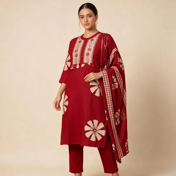 Red_Floral_Straight_Kurta_Set_For_Women