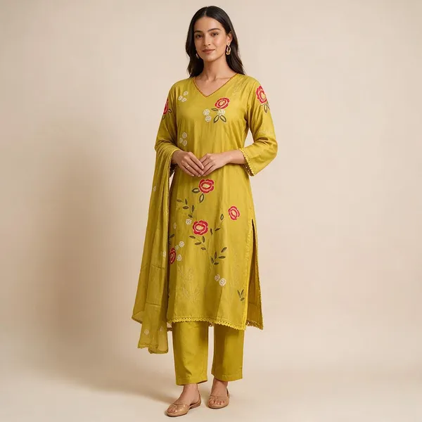 Yellow_Floral_Print_Kurta_Pant_Dupatta_Set_For_Women